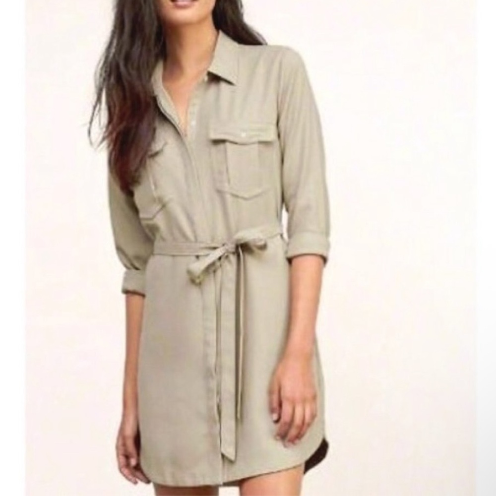 Abercrombie & Fitch Cream Shirt Dress with Tie Waist